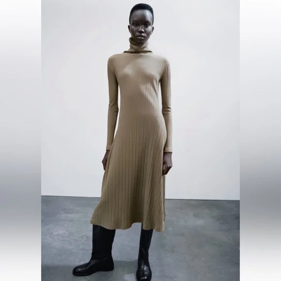 Zara | Dresses | Zara Nwt Beige Ribbed Dress Size L | Poshmark